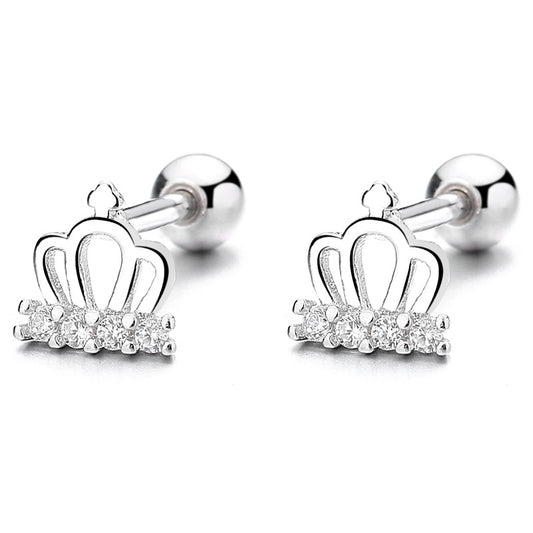 925 Sterling Silver Crown Screwed Earrings