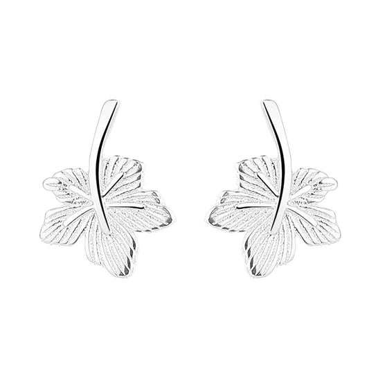 925 Sterling Silver Maple Screw Back Stud Earrings