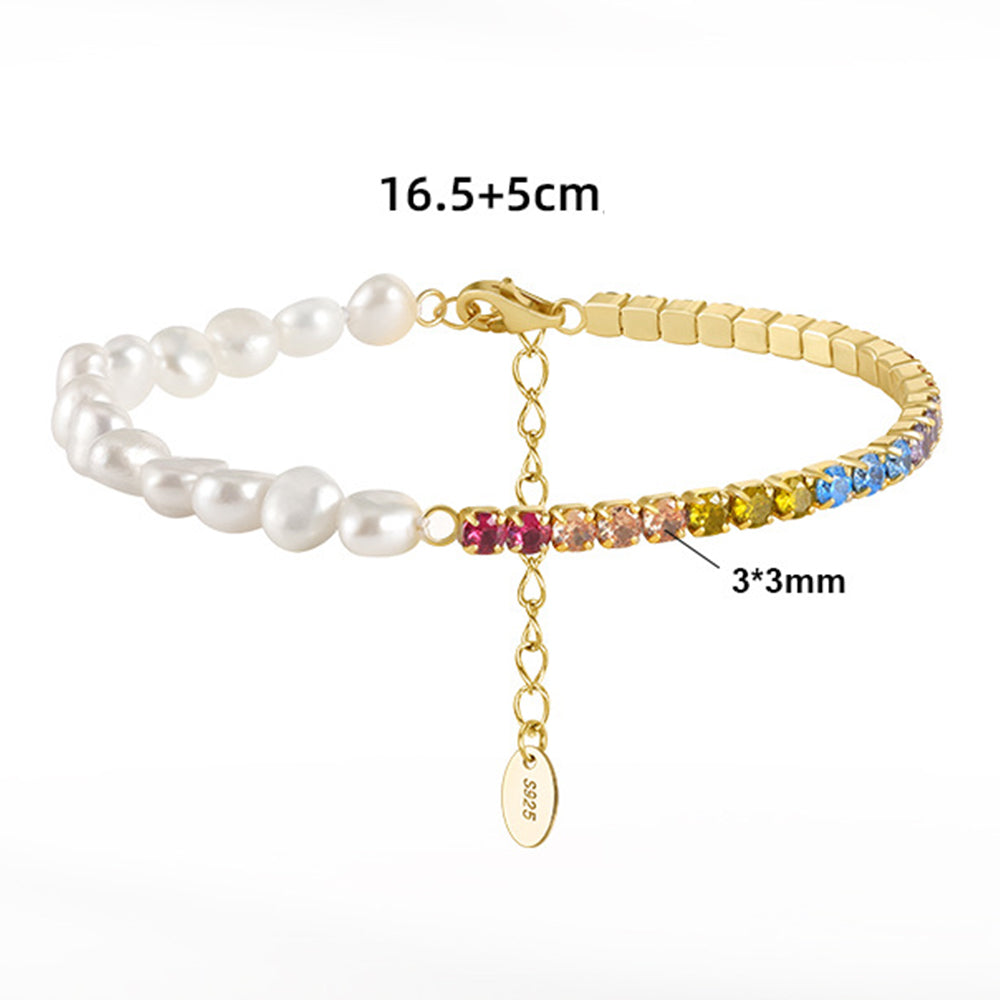 925 Sterling Silver Pearl Bracelet Fashion Jewelry Gift for Women Girls