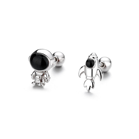 925 Sterling Silver Cosmonaut Screwed Earrings