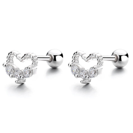 925 Sterling Silver Heart Screw Back Stud Earrings
