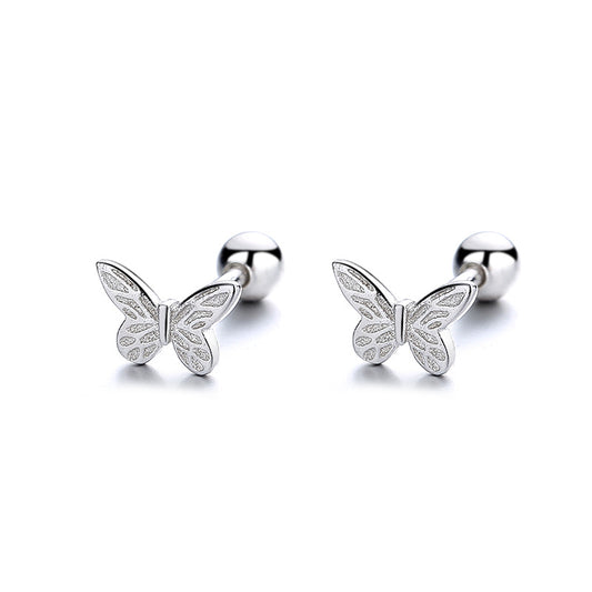 925 Sterling Silver Butterfly Screw Back Stud Earrings