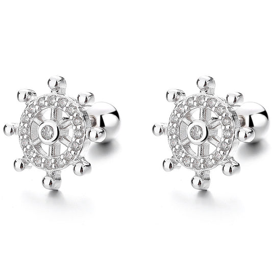 925 Sterling Silver Wheel Screw Back Stud Earrings