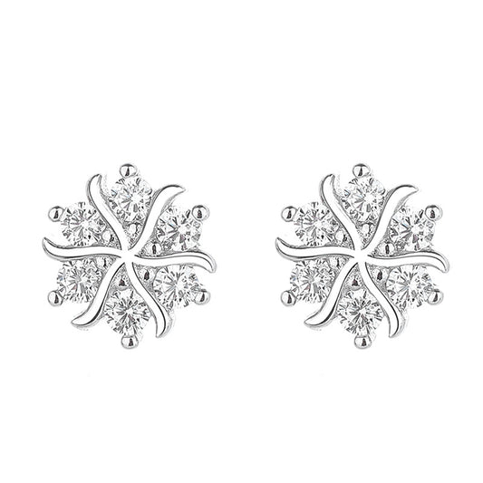 925 Sterling Silver Snowflake Screw Back Stud Earrings