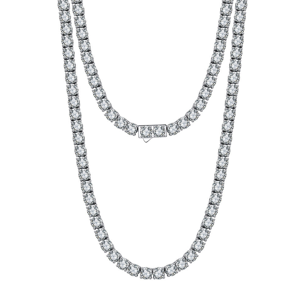 Silver Stainless Steel CZ Tennis Necklace, Round Cut Cubic Zirconia Full Stone Tennis Chain