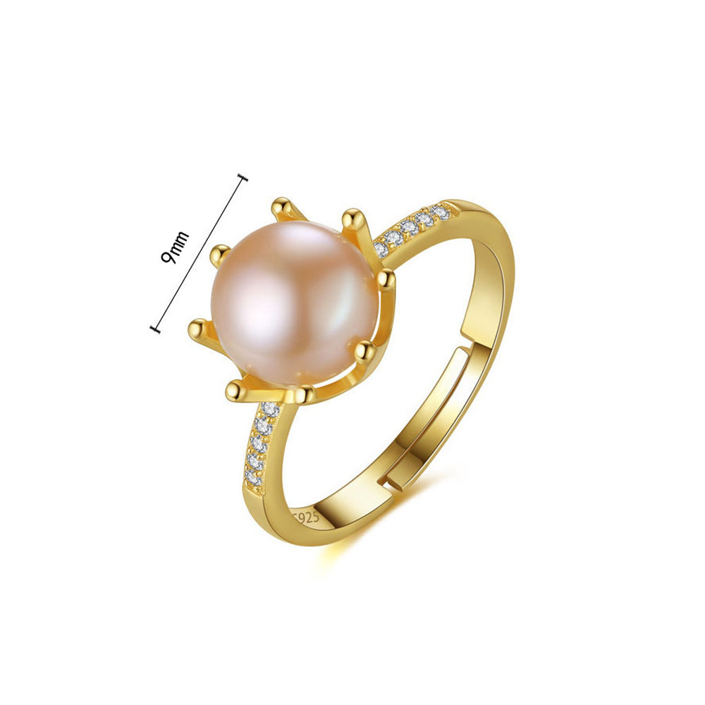 925 Sterling Silver Natural Pearl Ring Fashion Jewelry Gift for Women Girls