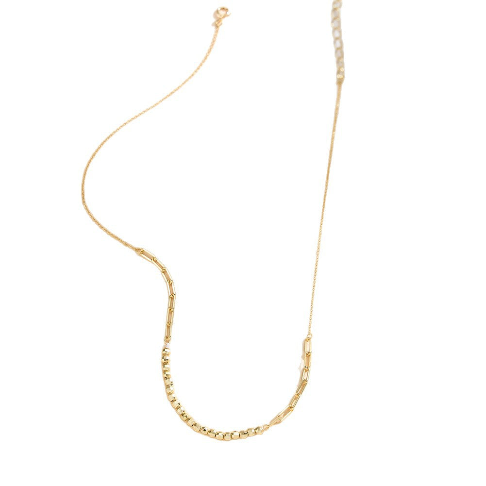 Gold Stainless Steel Mixed Link Faceted Bead Necklace, Paperclip Chain & Sparkling Cut Round Beads Choker