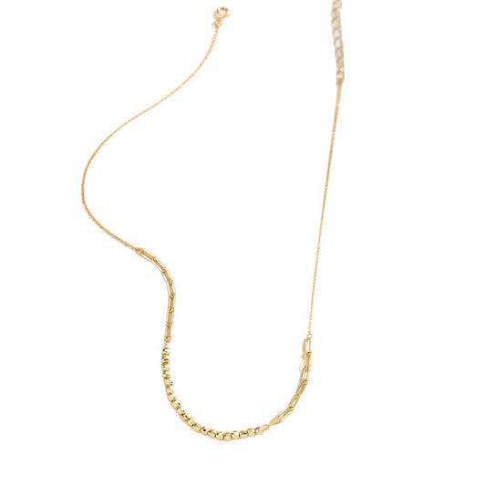 Gold Stainless Steel Mixed Link Faceted Bead Necklace, Paperclip Chain & Sparkling Cut Round Beads Choker