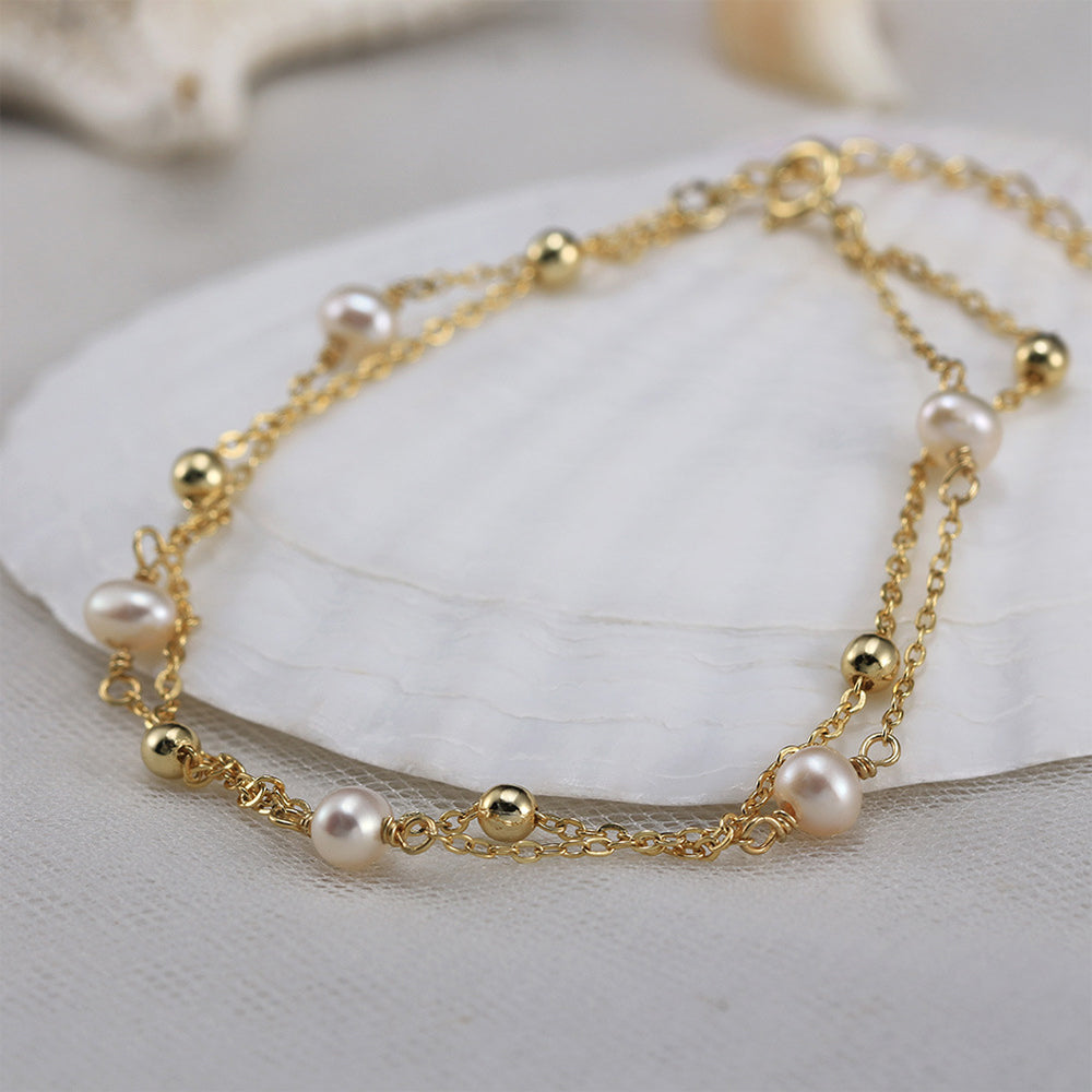 925 Sterling Silver Pearl Bracelet Fashion Jewelry Gift for Women Girls