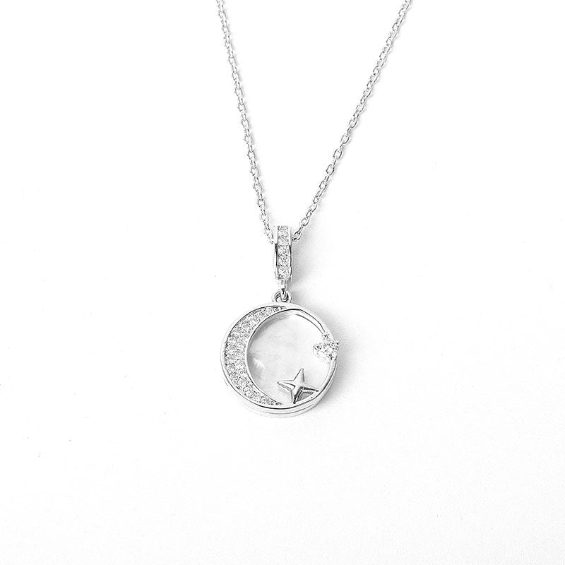 925 Sterling Silver Fashion Moon Star Necklace