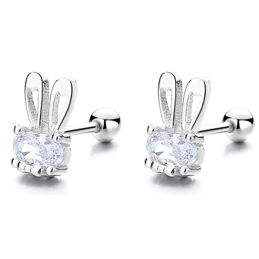 925 Sterling Silver Rabbit Screw Back Stud Earrings