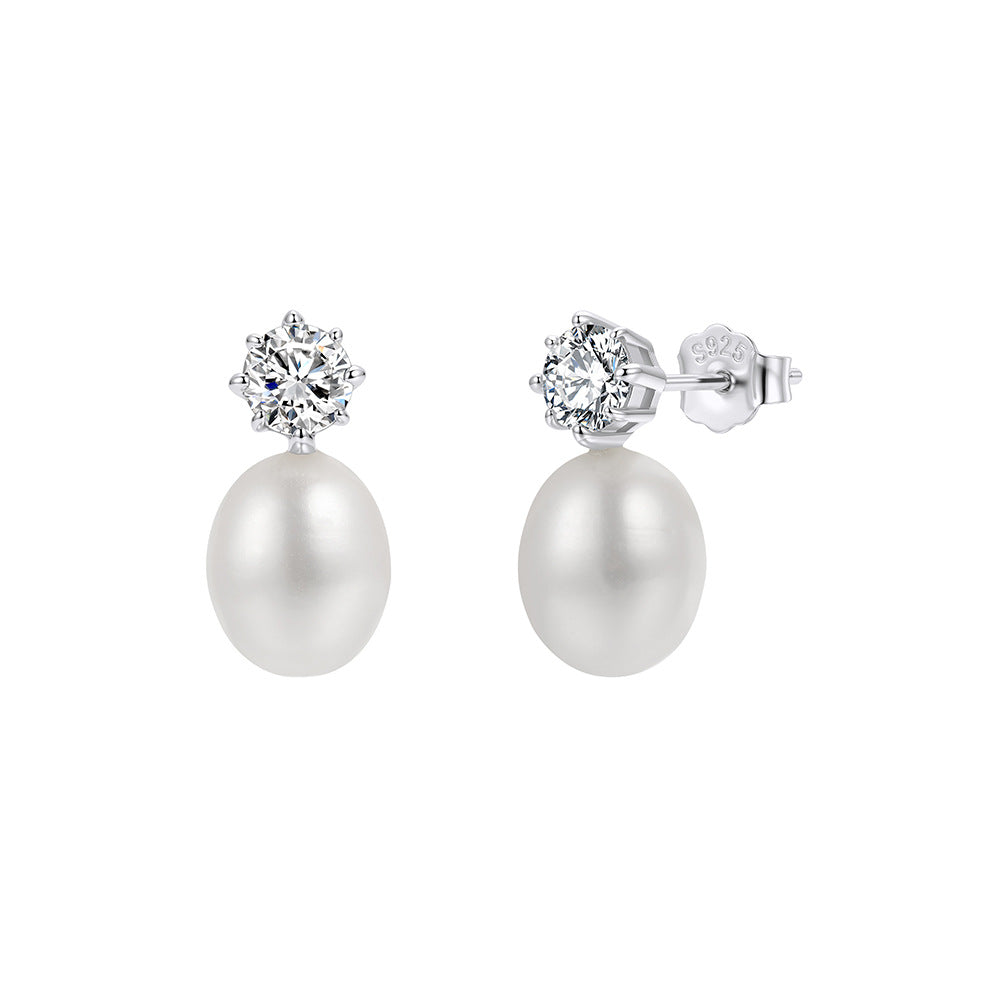 Pendientes de aro con perla natural en plata de ley 925, joyería de moda, regalo para mujeres y niñas.