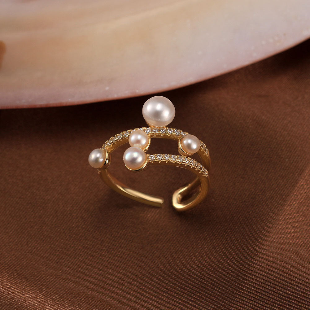 Anillo de perla natural de plata de ley 925, joyería de moda, regalo para mujeres y niñas.