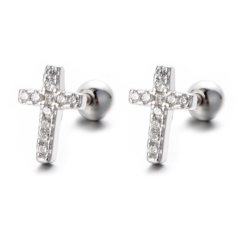 925 Sterling Silver Cross Screwed Earrings