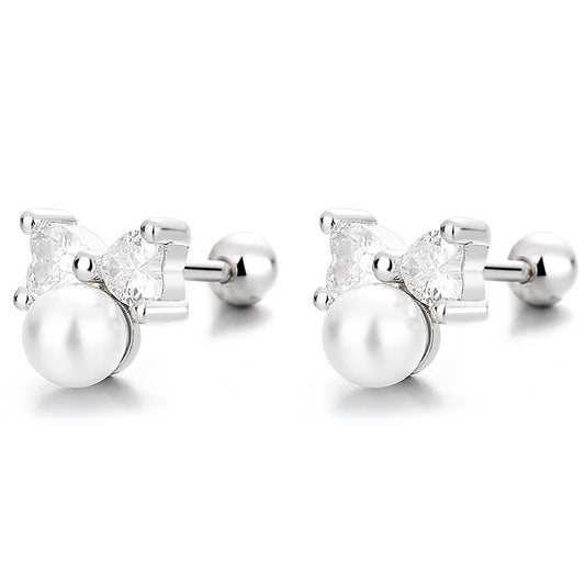 925 Sterling Silver Pearl Screw Back Stud Earrings
