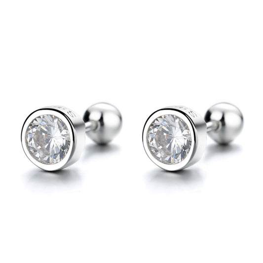 925 Sterling Silver Zircon Screw Back Stud Earrings
