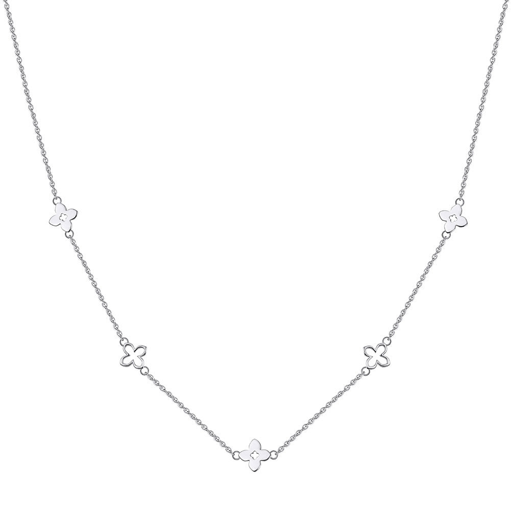 Stainless Steel Four Leaf Clover Station Necklace, Gold Plated Dainty Clover Charm Chain Necklace, Minimalist Floral Necklace for Ladies