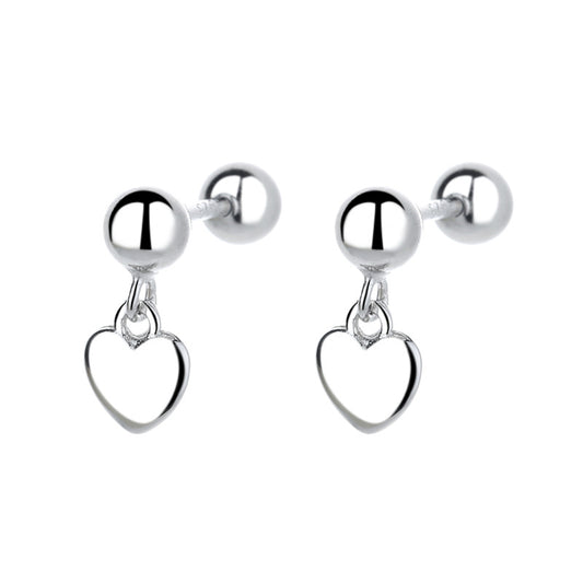 925 Sterling Silver Heart Screw Back Stud Earrings