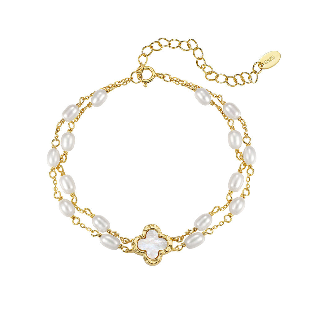 Pulsera de perlas de plata de ley 925, joyería de moda, regalo para mujeres y niñas.