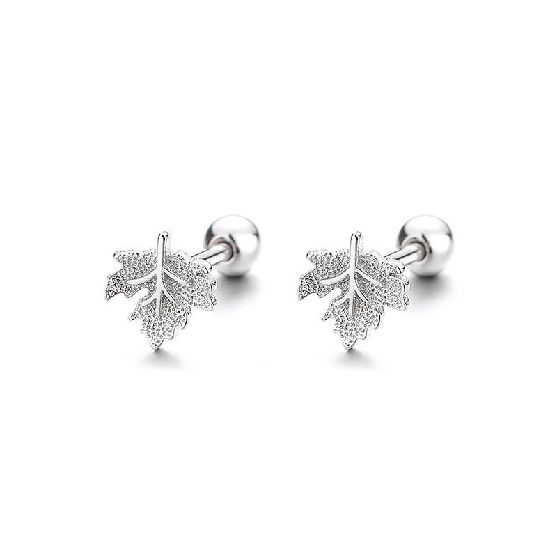 925 Sterling Silver Maple Screwed Earrings