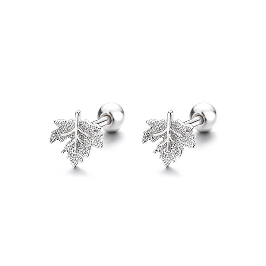 925 Sterling Silver Maple Screwed Earrings