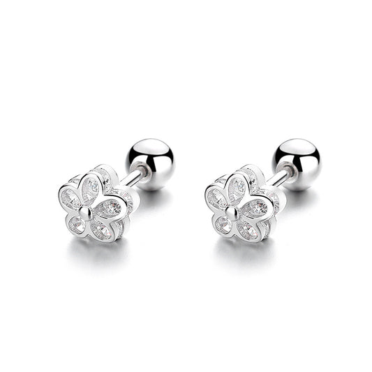 925 Sterling Silver Flower Screwed Earrings