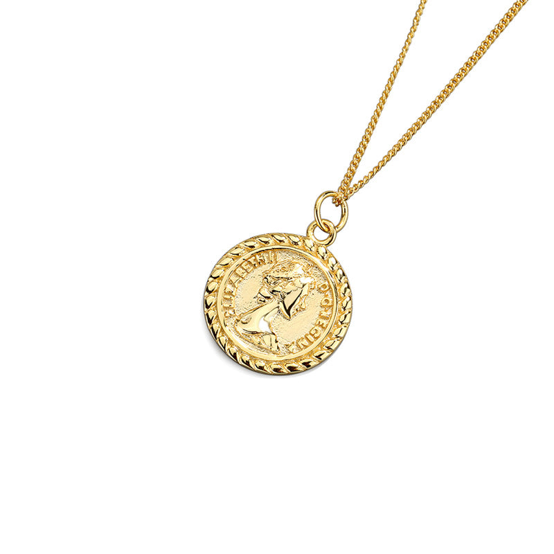 925 Sterling Silver Fashion 18K Gold Plated Coin Necklace