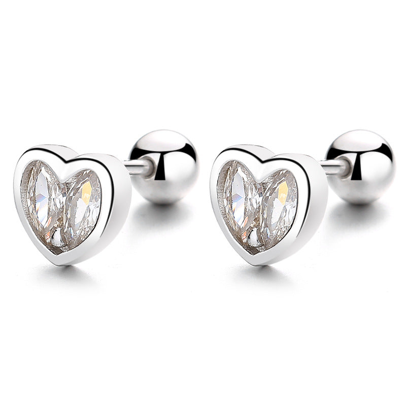 925 Sterling Silver Heart Screwed Earrings