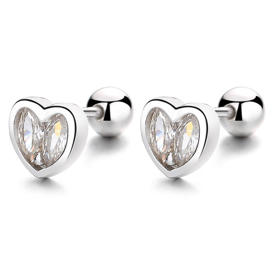 925 Sterling Silver Heart Screwed Earrings