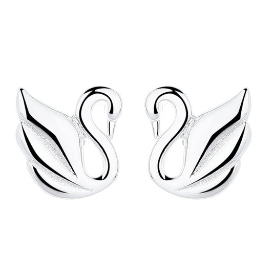 925 Sterling Silver Swan Screw Back Stud Earrings