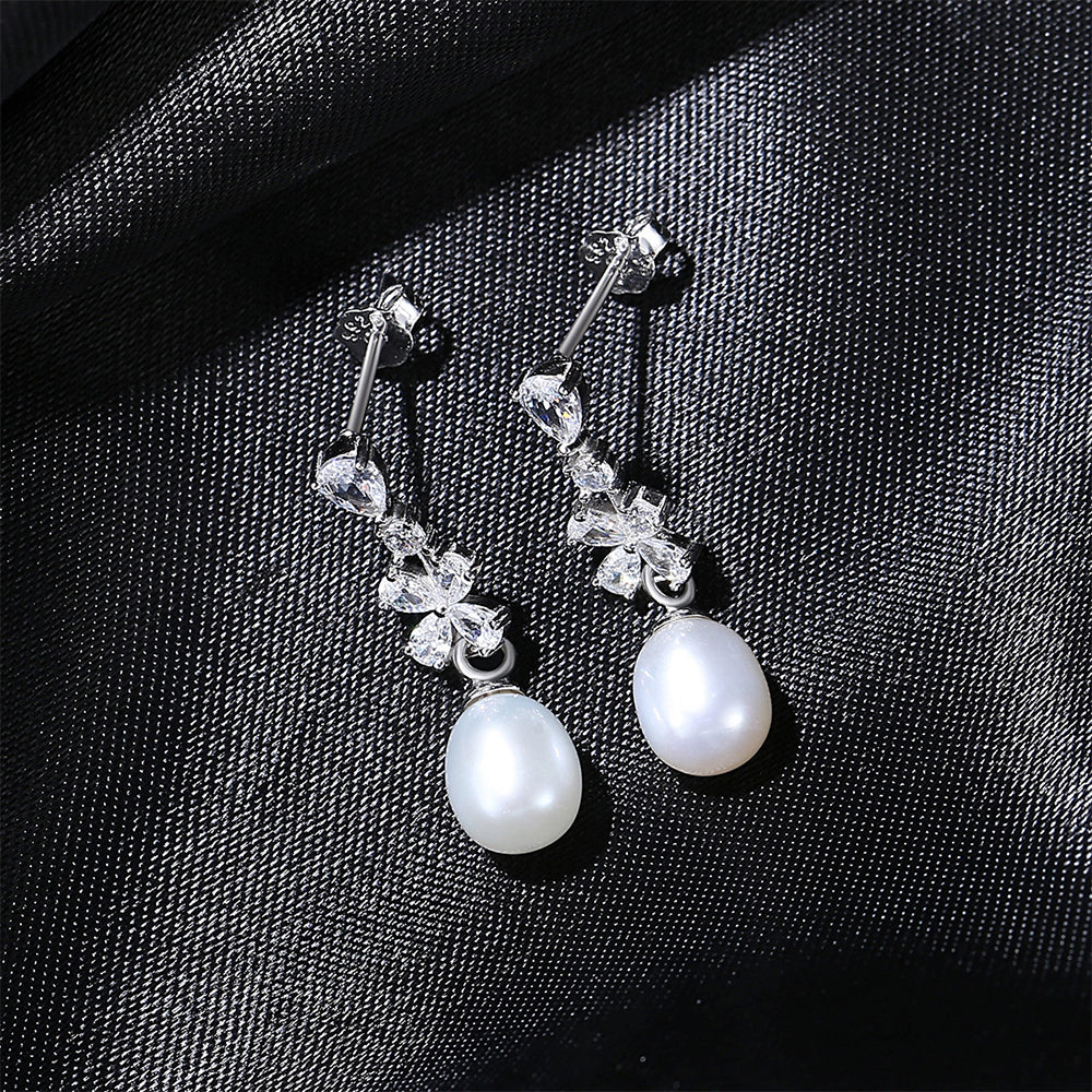 925 Sterling Silver Natural Pearl Drop Earrings Fashion Jewelry Gift for Women Girls