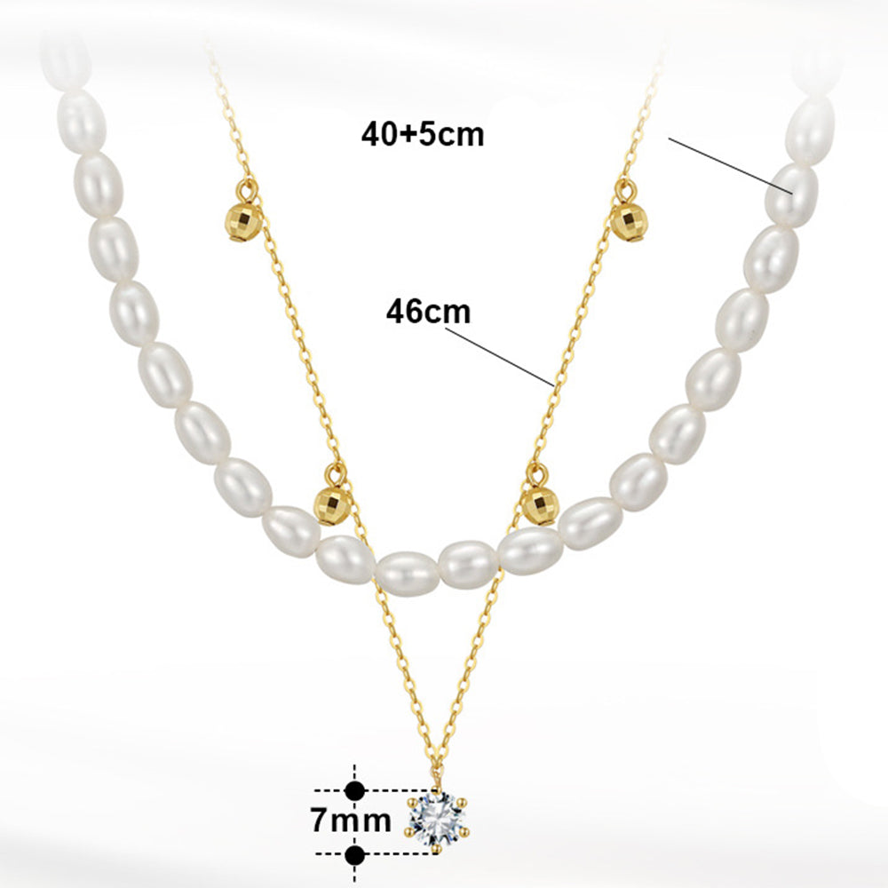 925 Sterling Silver Natural Pearl Necklace Fashion Jewelry Gift for Women Girls