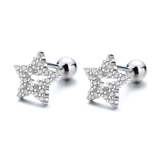 925 Sterling Silver Star Screwed Earrings
