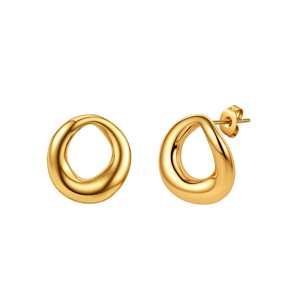 Gold Plated Stainless Steel Twisted Organic Teardrop Open Hoop Stud Earrings