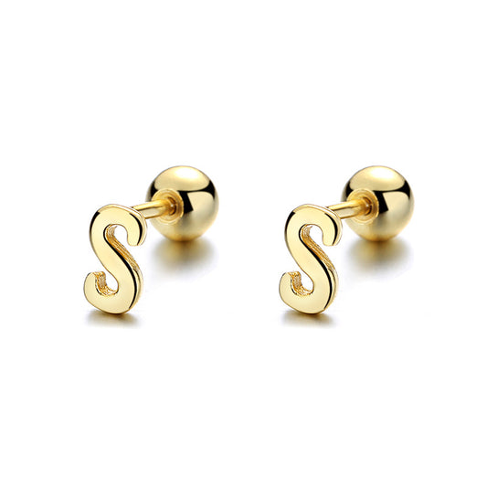 925 Sterling Silver Letter Screw Back Stud Earrings