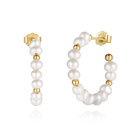 925 Sterling Silver Natural Pearl Earrings Fashion Jewelry Gift for Women Girl