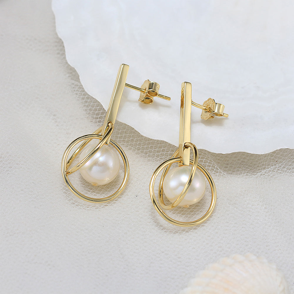 925 Sterling Silver Natural Pearl Earrings Fashion Jewelry Gift for Women Girl