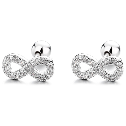 925 Sterling Silver Infinity Screw Back Stud Earrings