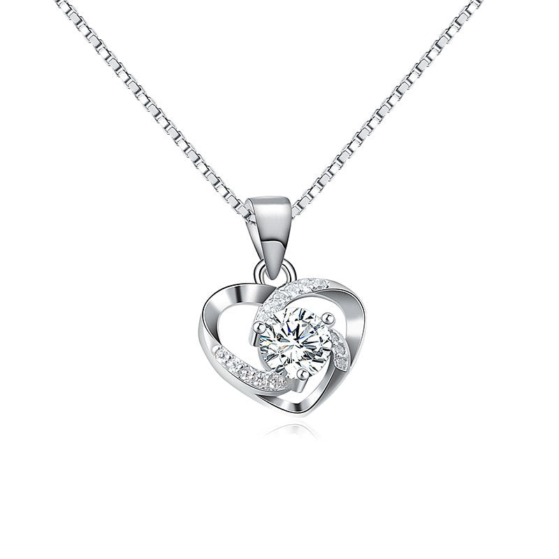 925 Sterling Silver Fashion Zircon Heart Necklace