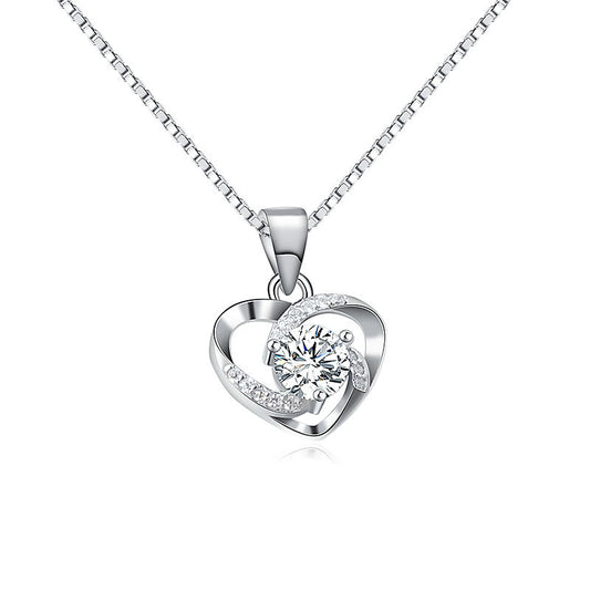925 Sterling Silver Fashion Zircon Heart Necklace