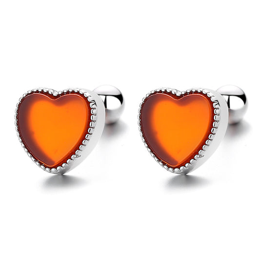 925 Sterling Silver Heart Screw Back Stud Earrings