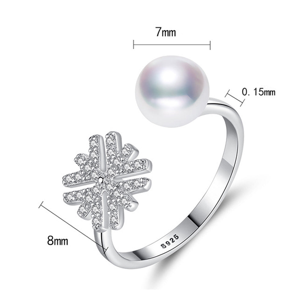 925 Sterling Silver Natural Pearl Ring Fashion Jewelry Gift for Women Girls