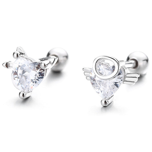 925 Sterling Silver Heart Screw Back Stud Earrings