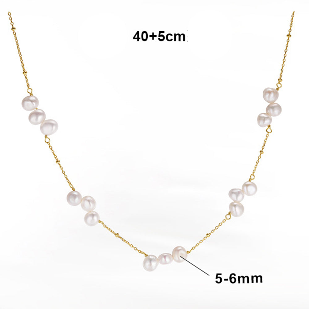 925 Sterling Silver Natural Pearl Necklace Fashion Jewelry Gift for Women Girls