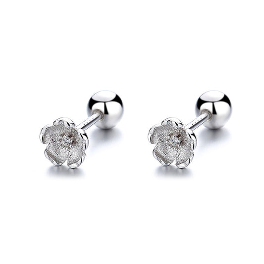 925 Sterling Silver Flower Screw Back Stud Earrings
