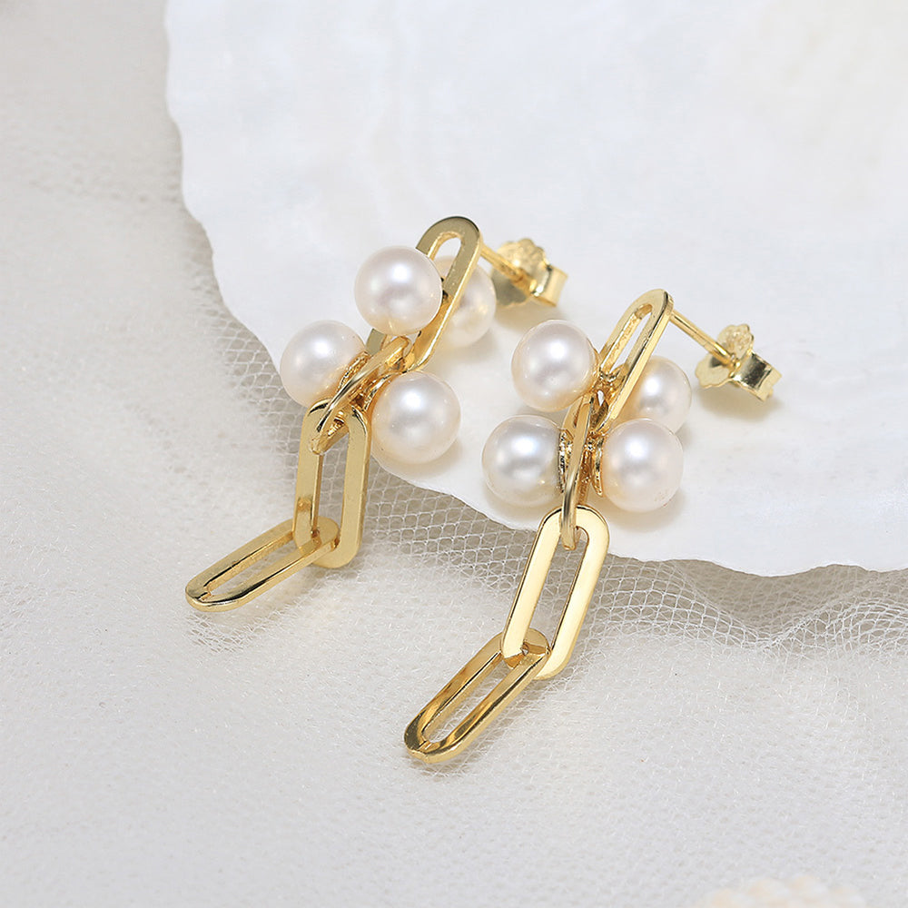 925 Sterling Silver Natural Pearl Huggie Earrings Fashion Jewelry Gift for Women Girl