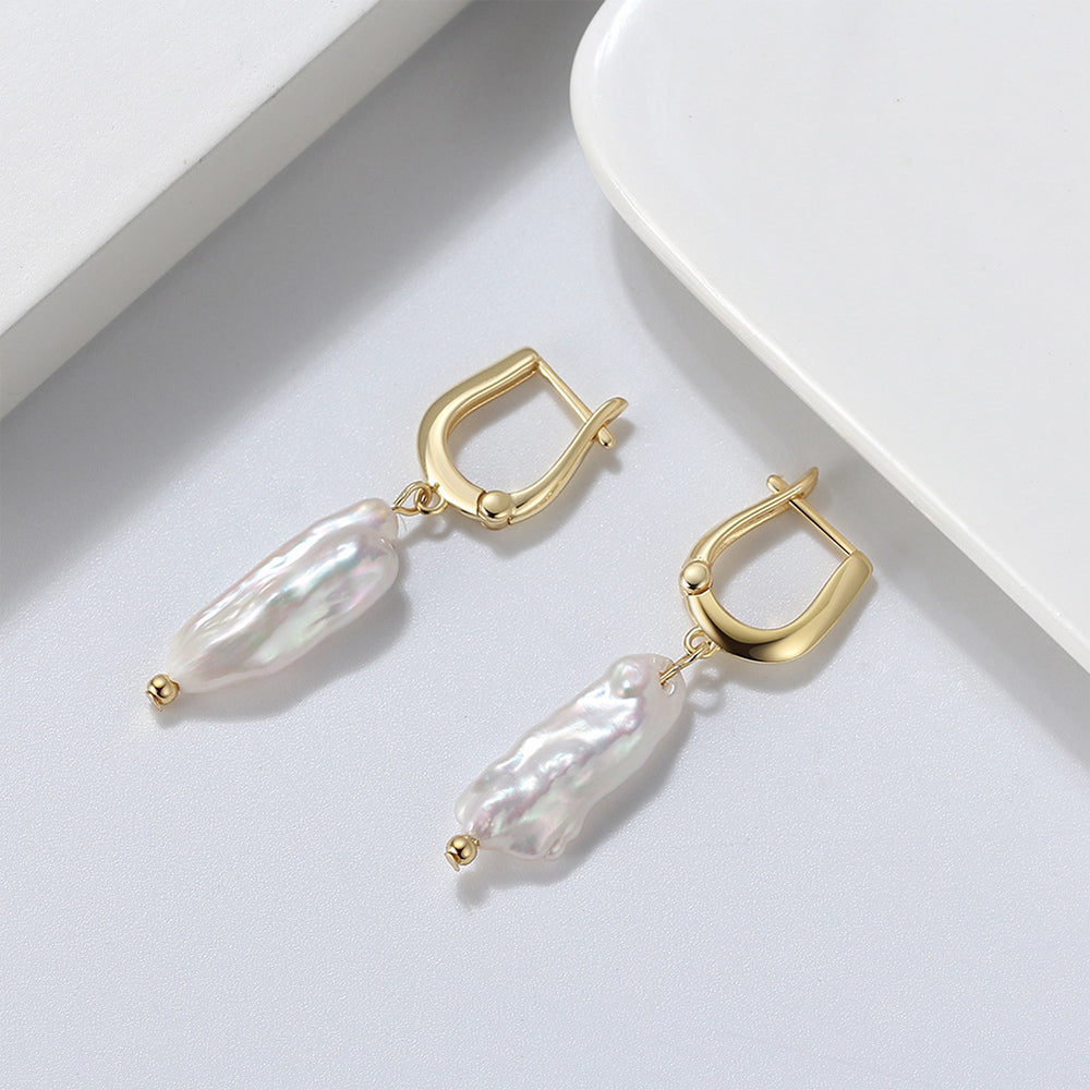 925 Sterling Silver Natural Pearl Huggie Earrings Fashion Jewelry Gift for Women Girl