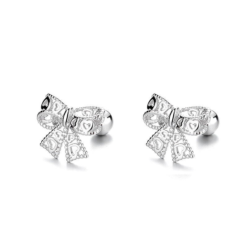 925 Sterling Silver Bow Screw Back Stud Earrings