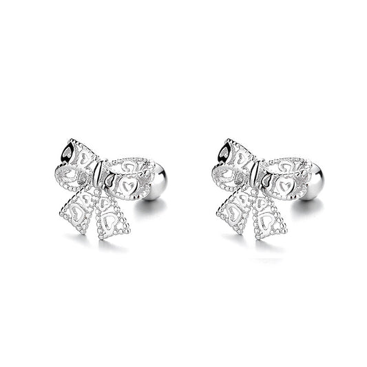 925 Sterling Silver Bow Screw Back Stud Earrings