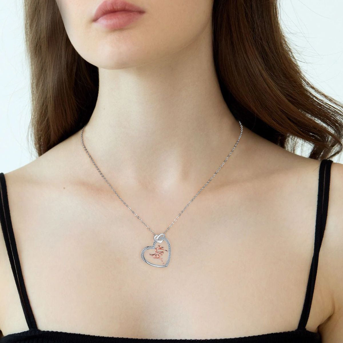 Copper With Silver/Rosegold Plated Dancer Heart Pendant Necklace for Women